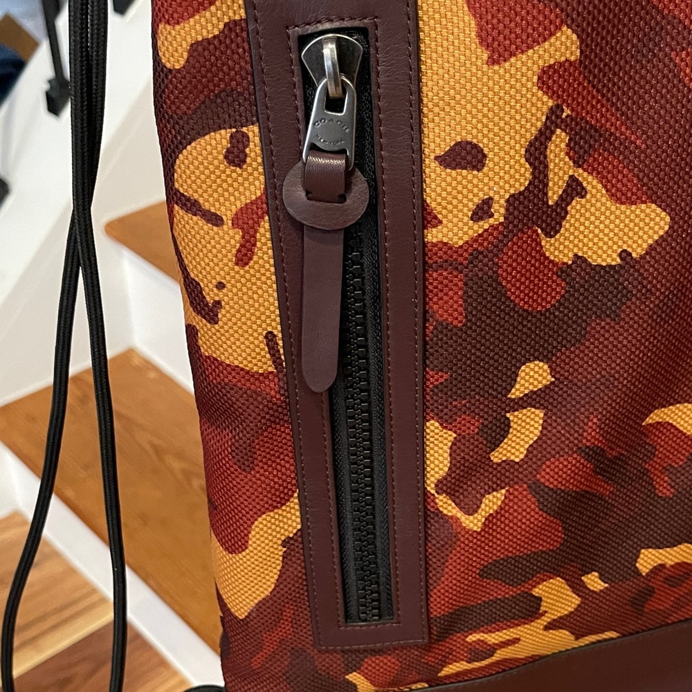 Coach Unisex Camo Drawstring Backpack in Red and Brown - Picture 4 of 8